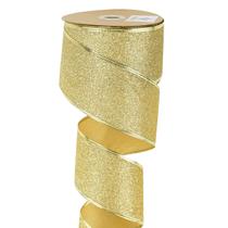 Cinta Decorativa Midi 6.3 cm x 23 m Dorada con Alambre y Brillo