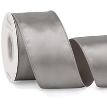Cinta decorativa Ribbli plateada de satén con alambre de 6,35 cm x 18,29 m