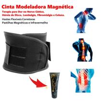 Cinta Lombar Magnética Terapia Para Dor Nervo Ciático + Pomada FisioFort Premium