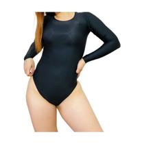 Cinta Modeladora Feminina Body Manga Longa Costa Fechada Collant Blusa - Preto