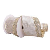 Cinta Navideña Vickerman 4 cm x 5 m Champagne con Bordado Dorado