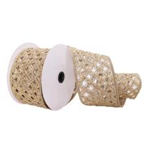 Cinta Navideña Vickerman Dorada con Corte de Joyas 3.5 cm x 5 m