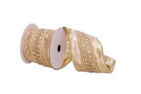 Cinta Navideña Vickerman Dorada con Joyas Plateadas 10 cm x 4.5 m