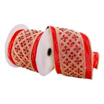 Cinta Navideña Vickerman Rojo Joyas 10 cm x 5 m Poliéster Cinta Navideña Vickerman Rojo Joyas 10 cm x 5 m Poliéster