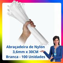 Cinta Plástica Fita Abraçadeira Nylon Tamanho Grande 30CM Com 100 Unidades Cor Branca