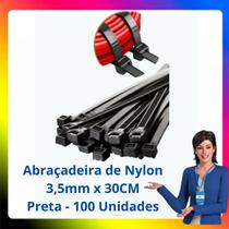 Cinta Plástica Fita Abraçadeira Nylon Tamanho Grande 30CM Com 100 Unidades Cor Preta