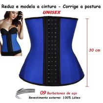 Cinta Redutora Modeladora Látex 9 Barbatanas Aço 30cm Azul