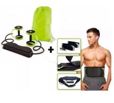 Cinta Vibratória Tonificador Estimulador Abdominal Muscular + Roda Extensor Elastico Exercicio Revoflex