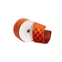Cinta Vickerman de Terciopelo a Cuadros en Naranja Quemado de 2.5 cm x 10 m