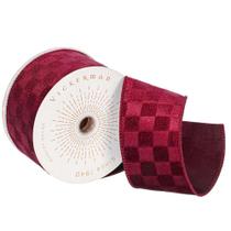 Cinta Vickerman de Terciopelo Burdeos a Cuadros en Satén 2,5 cm x 10 m