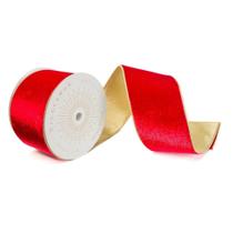 Cinta Vickerman de Terciopelo Rojo Brillante con Ribete y Respaldo Dorado 4x10 cm