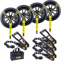 Cintas de amarração para carro KJE 2" x 3,3 m, 10.000 lb, com catraca, kit com 4 Cintas de amarração para carro KJE 2" x 3,3 m, 10.000 lb, com catraca, kit com 4