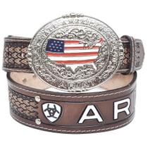 Cinto Ariat Country Couro Western Western Texturizado Fivela Removivel Botao de Pressao EUA Rodeio