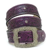 Cinto Atrevidu's Country Feminino em Couro Legítimo Florido Roxo com Strass Moderno Cinto Atrevidu's Country Feminino em Couro Legítimo Florido Roxo com Strass Moderno