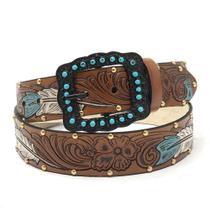 Cinto Atrevidu's Em Couro Country Pena Cores Feito Mão - Fivela Removível