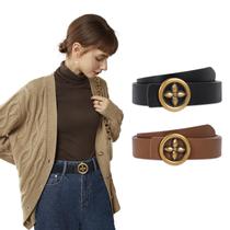 Cinto Aurolan, moda feminina clássica, couro com fivela de metal