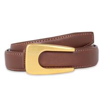 Cinto Aurolan, moda feminina clássica, couro com fivela de metal