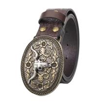 Cinto Bawnhaw Western Cowboy de couro PU Longhorn-Bull Brown