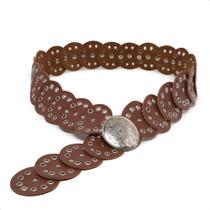 Cinto Boho Country Feminino Retro Chique Com Fivela Niquel Prata Texturizado Com Apliques Modinha