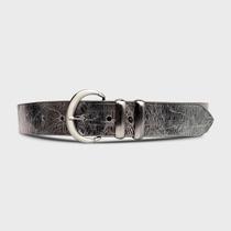 Cinto Carrano Fivela Round Grosso Couro Spechio Metalizado Pewter - 700117