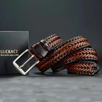 Cinto Casual Masculino De Couro Genuíno Trançado Moderno Com Fivela De Liga Metálica Presente Para