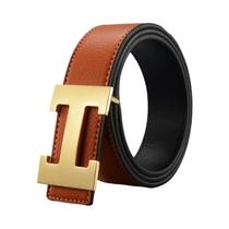 Cinto Casual Masculino Em Couro De Vaca Genuíno De Alta Qualidade Com Fivela Lisa Designer Moda 2025