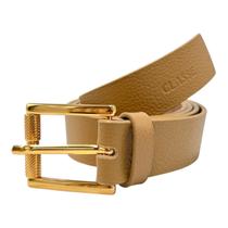 Cinto Classe Couro Feminino Fivela Quadrada Dourada CF134 Marrom Camel -
