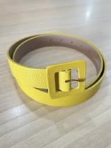 Cinto Colorido em Couro com Fivela Quadrada Encapada - Lilás / Amarelo / Verde