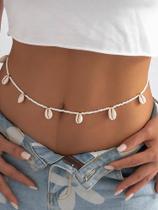 Cinto corporal Bodychain de miçangas brancas com Búzios verdadeiros tendência Verão