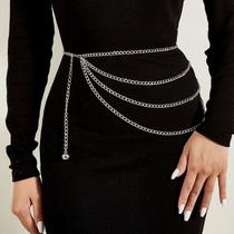 Cinto corporal corrente em camadas a Prata com esfera prata