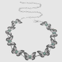 Cinto Corrente Boho Borboleta Feminino Metal Prata Dourado Pedra Turquesa Lançamento 2025