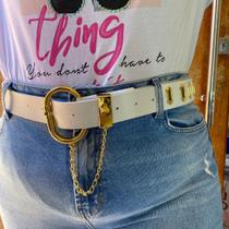 Cinto Corrente Branco e Fivela Dourada Blogueira Plus Size
