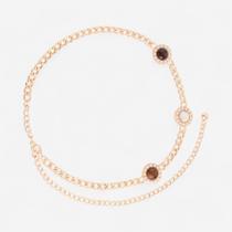 Cinto Corrente Com Pedraria Feminino Dourado com Pedra Marrom