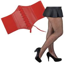 Cinto Corselet Modelo Gótico Espartilho Steampunk + Meia Calça Arrastão Preta Trama Média Cinto Corselet Modelo Gótico Espartilho Steampunk + Meia Calça Arrastão Preta Trama Média