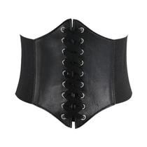 Cinto Corset De Couro PU Gótico Feminino Com Cadarço, Cinto Vintage Preto Largo Para Meninas