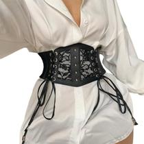 Cinto Corset Modela Cintura Largo Ajute em Elástico Couro PU