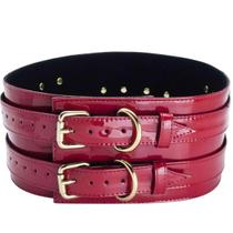 Cinto Corset Vermelho Couro Estilo Vinil Brilhoso Brilho Ajustável Confortável