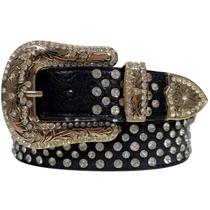 Cinto Country Com Pedraria Strass Fivela Dourada Quadrada Ok