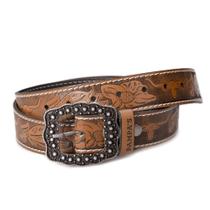 Cinto Country Couro Floral Longhorn Western Rodeio Peão