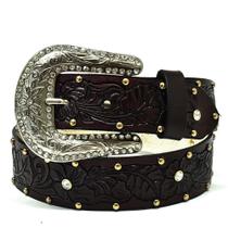 Cinto Country Em Couro Feminino Com Cravo/strass Floral