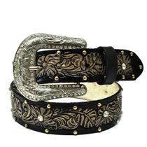 Cinto Country Em Couro Feminino Com Cravo/strass Floral