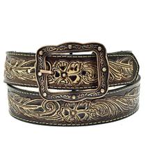 Cinto Country Em Couro Feminino Florido Com Pena Atrevidu's