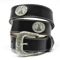 Cinto Country Em Couro Liso Com Medalha Nossa Senhora Cowboy