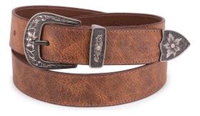 Cinto Country Feminino 100% Couro Legítimo Fivela Floral 3,5 cm