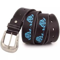 Cinto Country Feminino Bordado Flor Azul