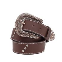 Cinto Country Feminino Couro Fivela Grande Pedra Strass