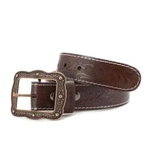 Cinto Country Feminino De Couro Com Flor Fivela Envelhecida