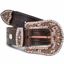 Cinto Country Feminino em couro Café ou Preto com fivela bronze ou prata 80 90 100 110 120 cm