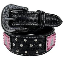 Cinto Country Infantil Feminino Preto Strass Tambor Rosa Oklahoma Country