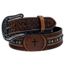 Cinto Country Masculino Bordado Cruz Strass Oklahoma Country